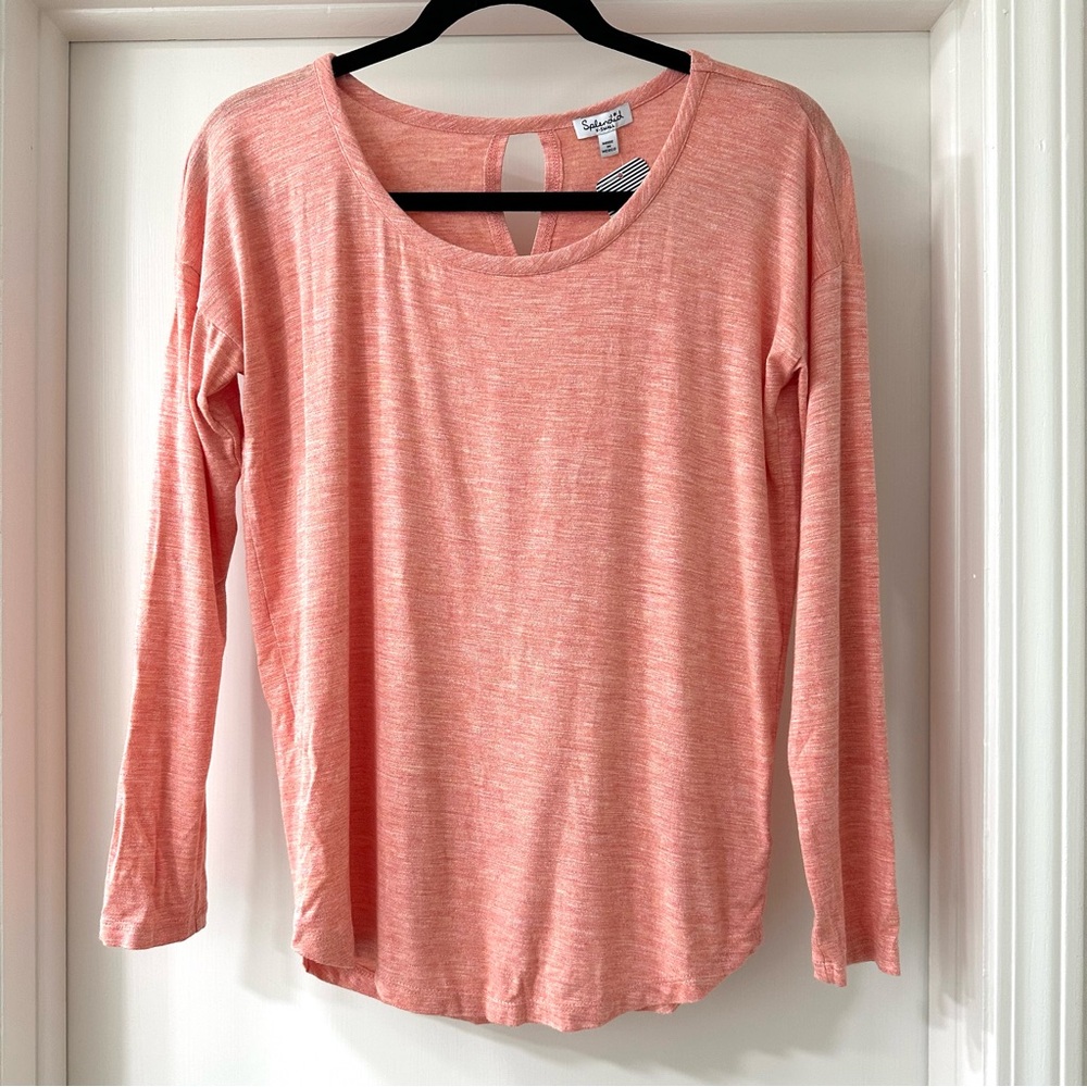 Splendid Women’s Coral Long Sleeve Top with Open Back Detail, Size XS